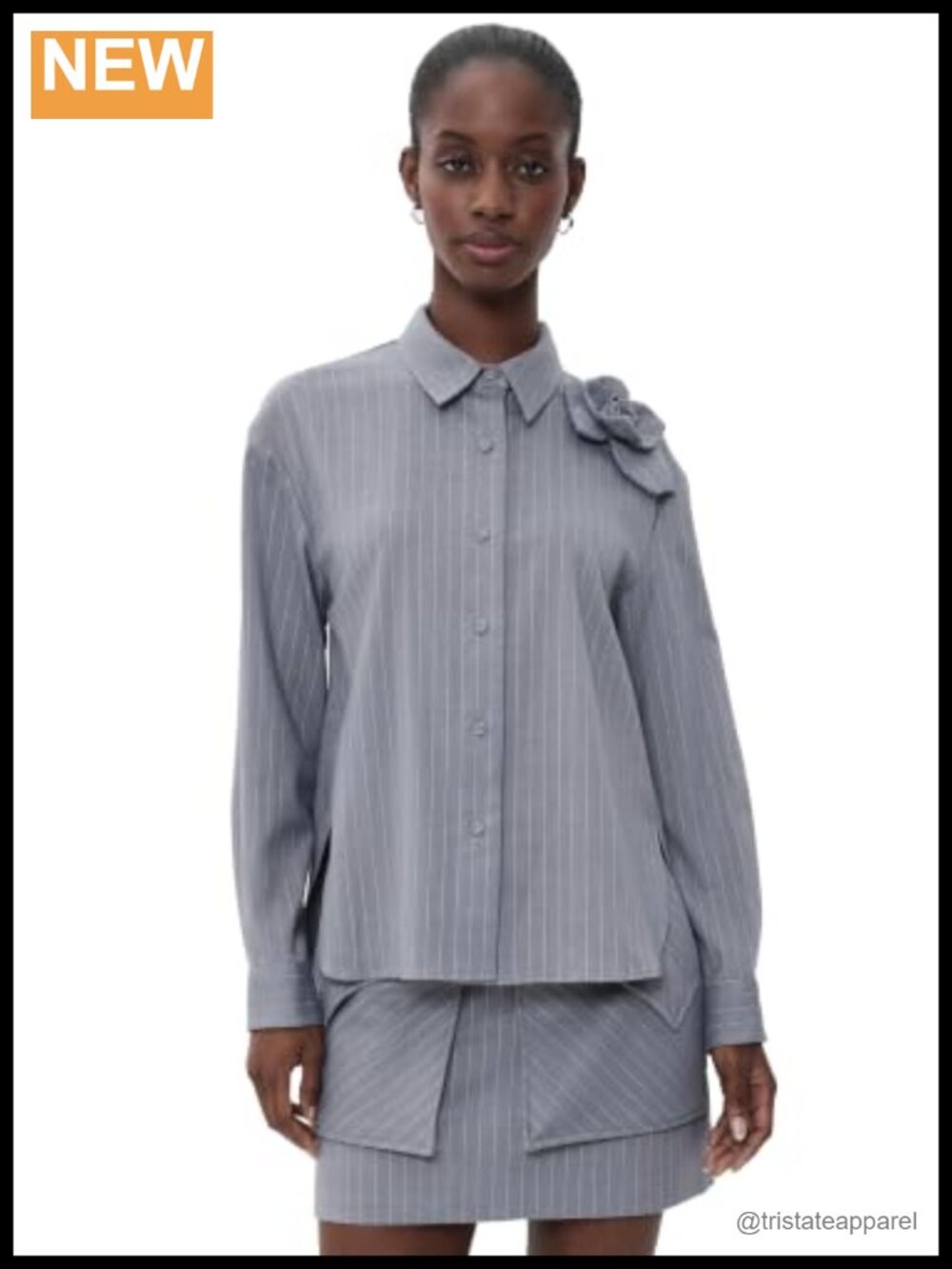 Floral Pinstripe Flannel Button Down Long Sleeve Shirt